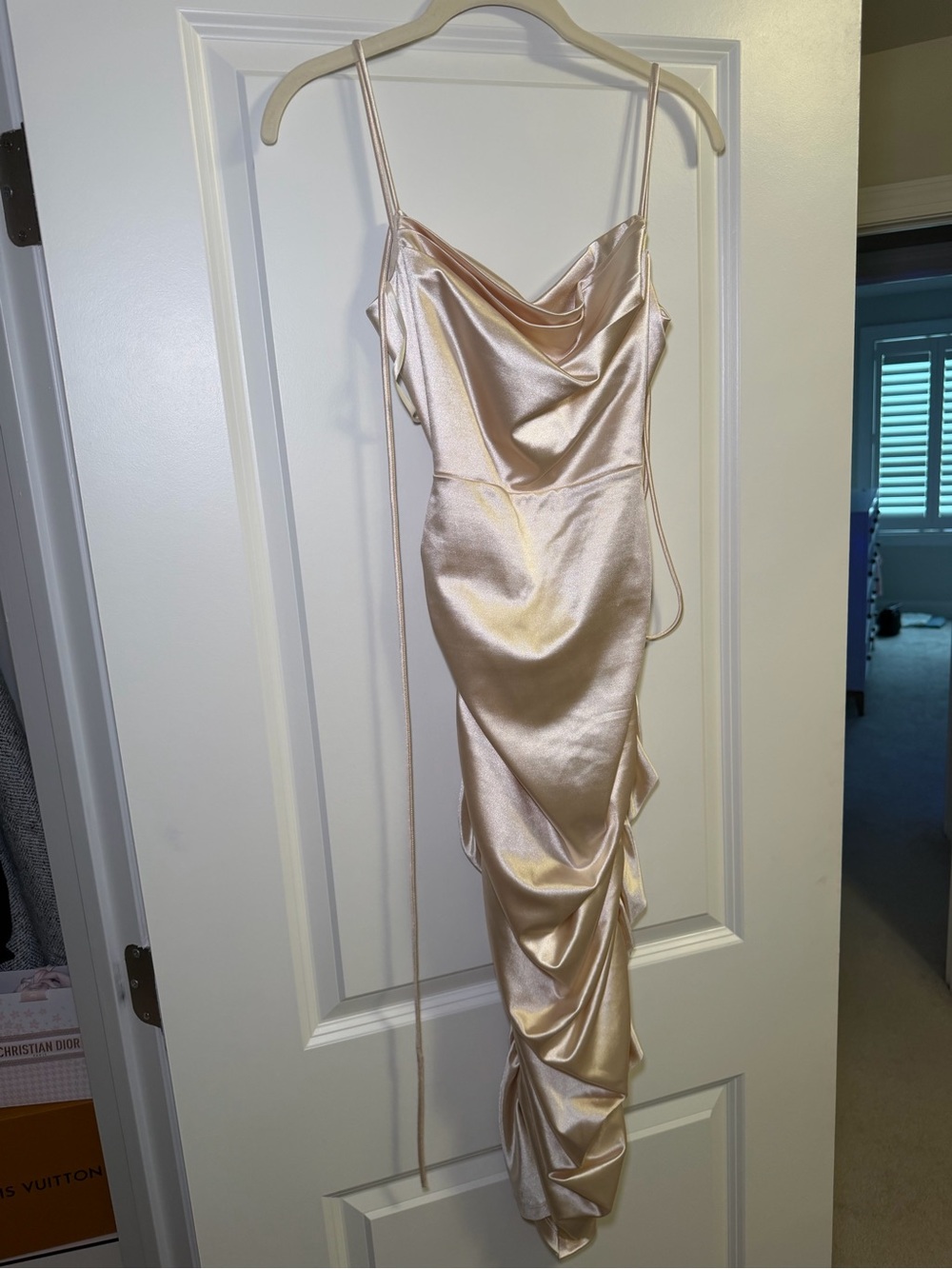 WINDSOR BRAND NEW Elegant Satin Cowl Neck Slip Dress in Champagne